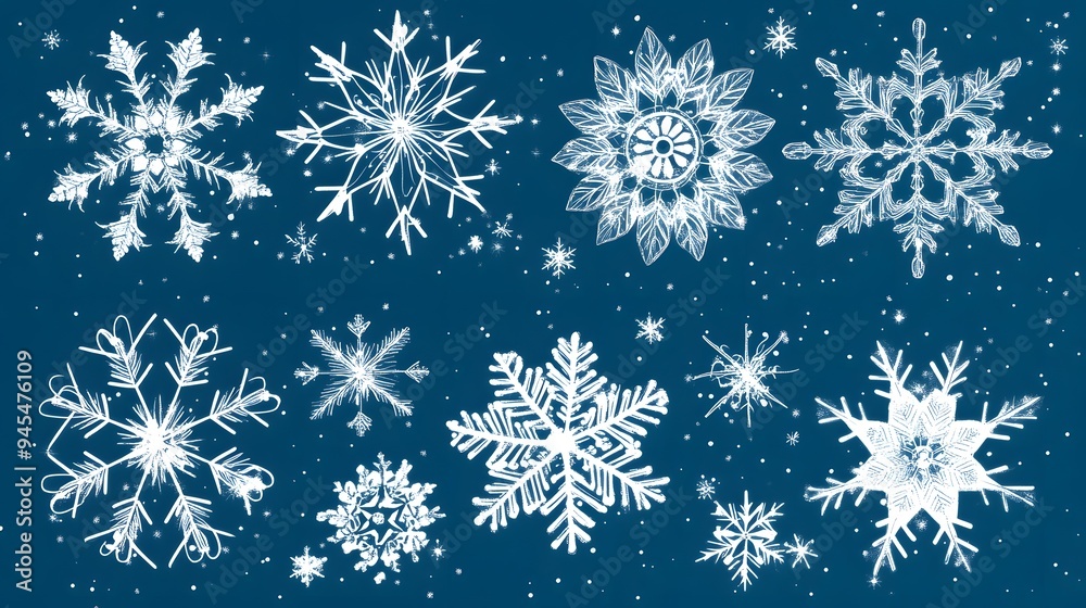 Christmas snowflakes in a vector set with a variety of traditional and modern designs Christmas snowflakes in a vector set with a variety of traditional and modern designs