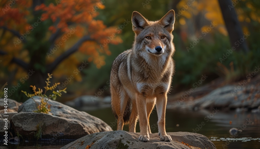 Naklejka premium Majestic Coyote in Autumn Landscape