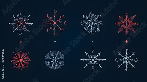 Christmas-themed snowflake vectors in a modern style with clean lines and geometric shapes