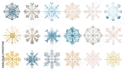 Christmas-themed snowflake vectors with a variety of designs and soft pastel colors