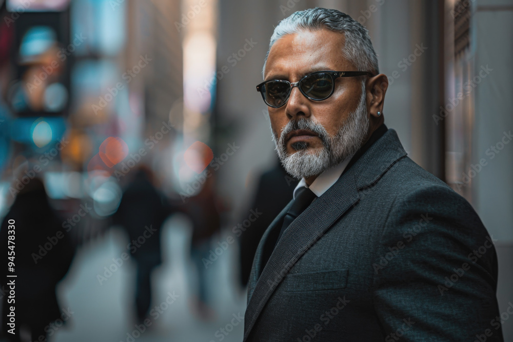 Fototapeta premium Businessman Posing in City Street in the Evening