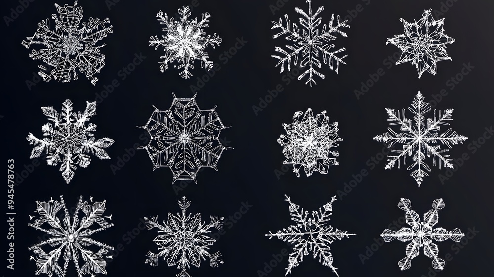 Classic snowflake vectors with a Christmas twist and detailed patterns Classic snowflake vectors with a Christmas twist and detailed patterns