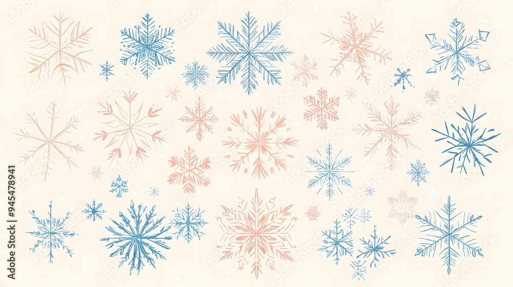 Delicate snowflake vector illustrations with a Christmas theme and pastel colors Delicate snowflake vector illustrations with a Christmas theme and pastel colors