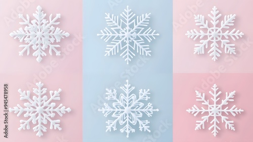 Delicate snowflake vector illustrations with a Christmas theme and pastel colors