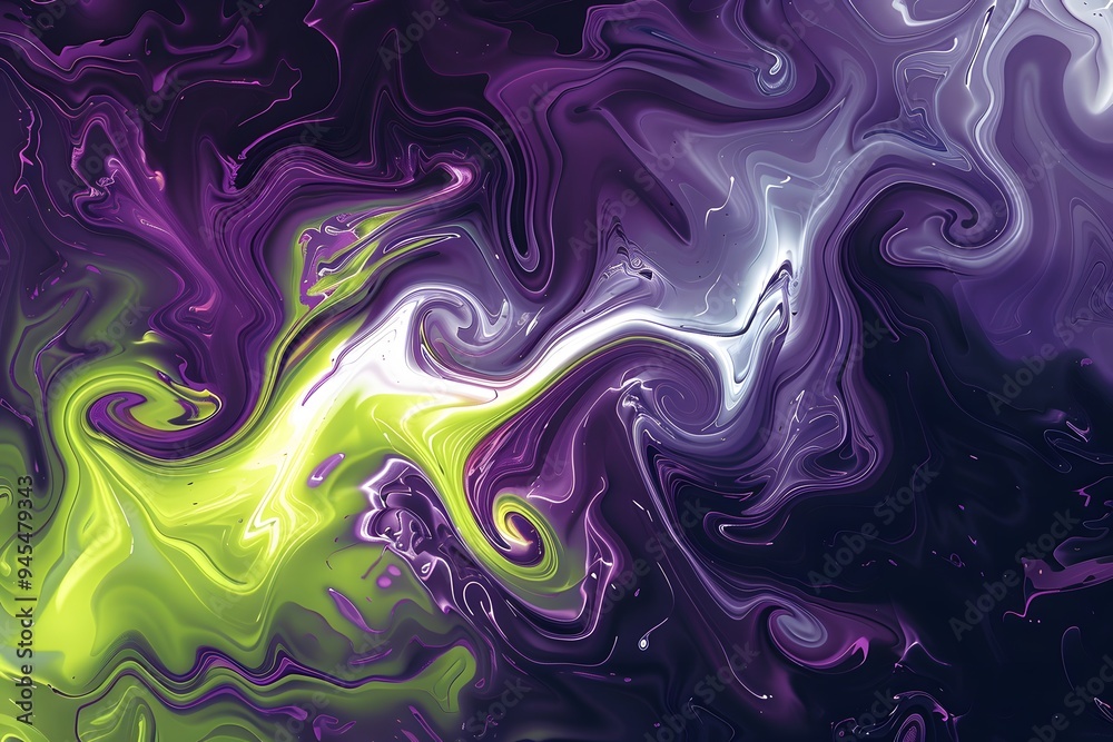 Illustration of A trendy and abstract gradient from electric violet to bright lime, featuring swirling patterns and a sense of movement and fluidity. Ai Generate.
