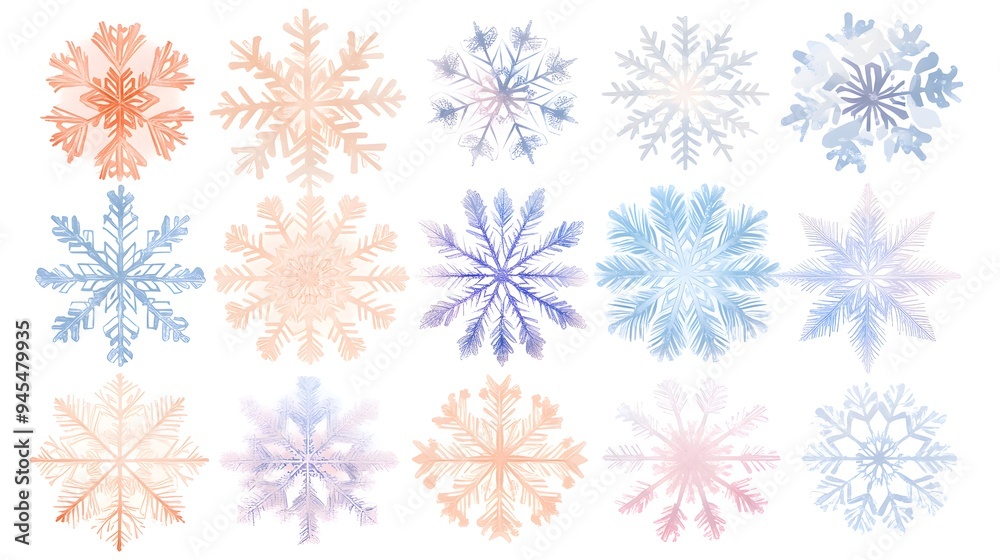 Christmas-themed snowflake vectors with a variety of designs and soft pastel colors Christmas-themed snowflake vectors with a variety of designs and soft pastel colors