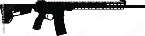 Assault rifle silhouette illustration. Army weapon for war in black color.