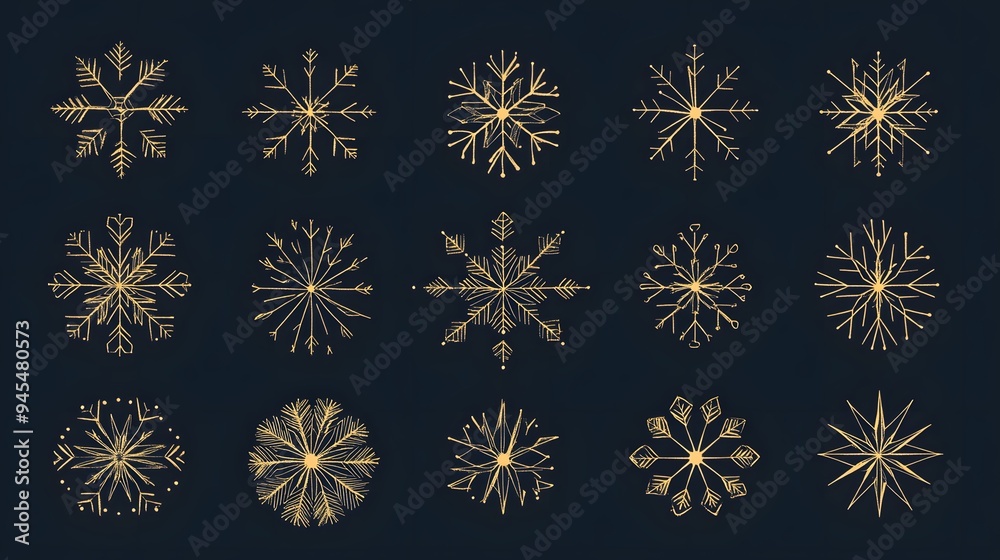 Modern Christmas snowflake vectors with clean lines and geometric shapes
