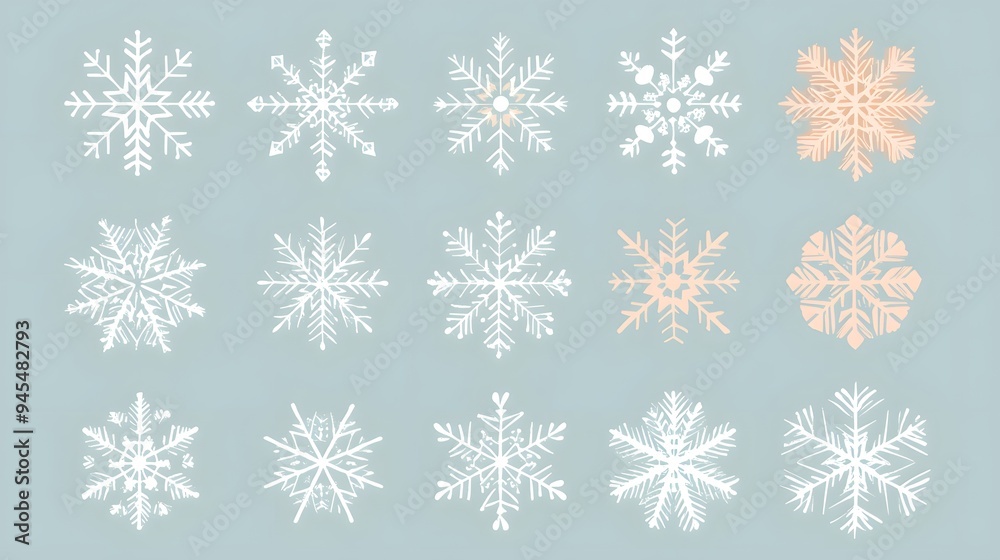 Christmas-themed snowflake vectors with a minimalist design and soft color palette Christmas-themed snowflake vectors with a minimalist design and soft color palette
