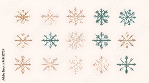 Christmas-themed snowflake vectors with a minimalist design and soft color palette