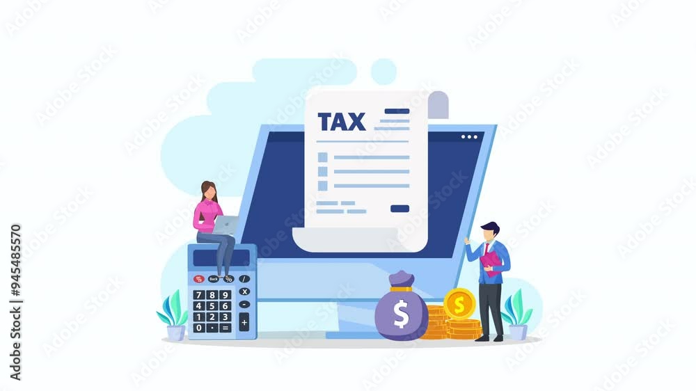 Online Tax Payment, pay season, tax time Concept. 2d video animation 4k clip.