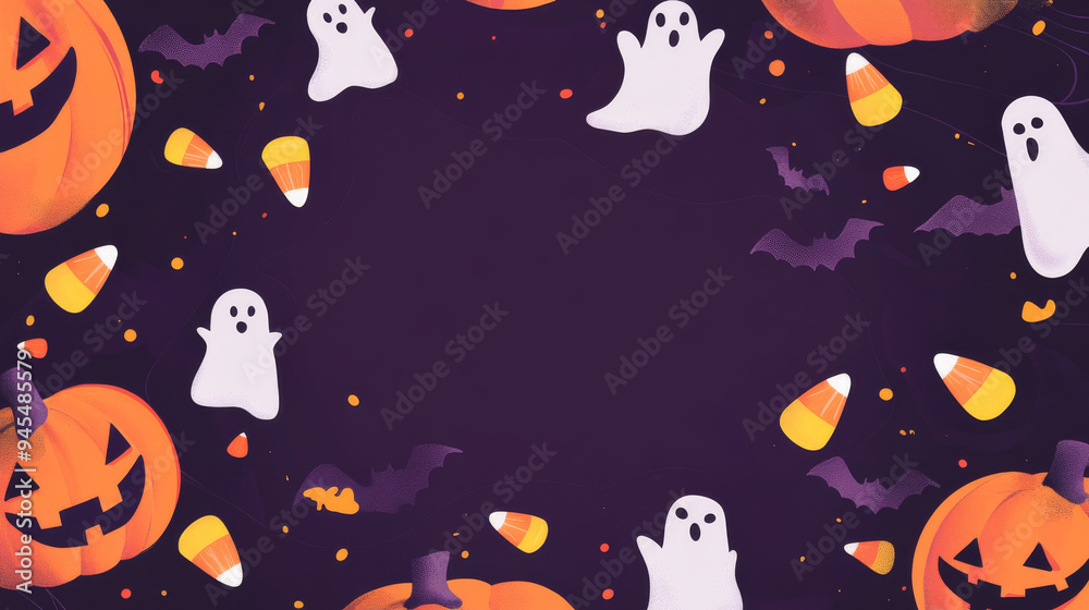Halloween Background with Pumpkins, Ghosts, Bats, and Candy Corn. Halloween Background with Pumpkins, Ghosts, Bats, and Candy Corn.