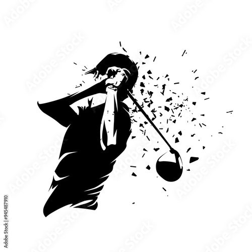 Golf player, golf club logo, isolated vector silhouette