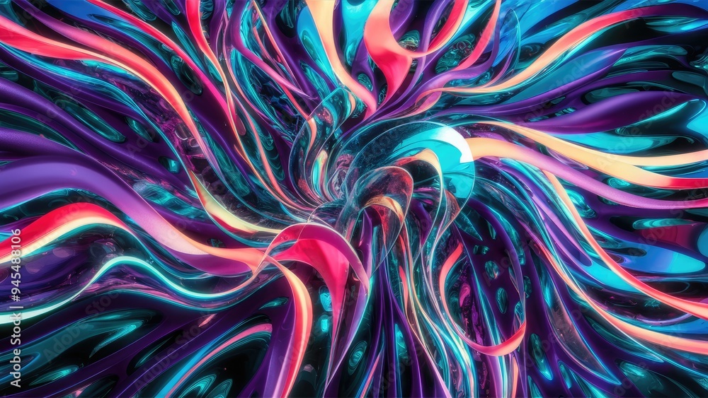 Vibrant Abstract Glass Textures with Flowing Waves - 3D Render Vibrant Abstract Glass Textures with Flowing Waves - 3D Render