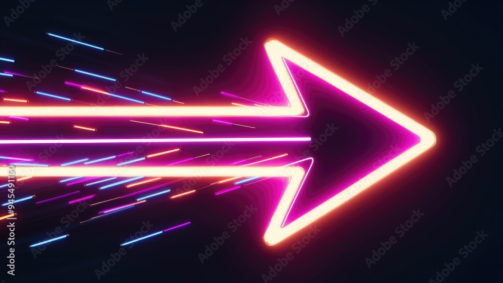 Vibrant neon pink and purple arrow design on dark backdrop. Glowing colorful arrow with striking contrast against a black background. Dynamic neon arrow illustration illuminated on deep black. Vibrant neon pink and purple arrow design on dark backdrop. Glowing colorful arrow with striking contrast against a black background. Dynamic neon arrow illustration illuminated on deep black.