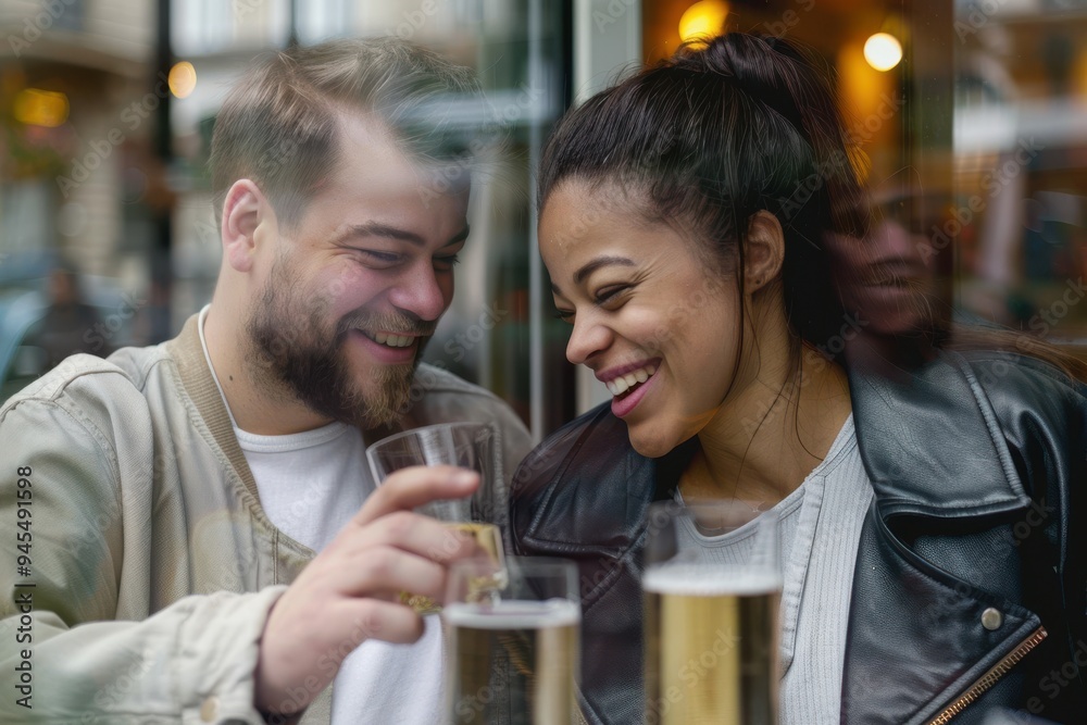 Couple enjoying a fun-filled time at a café. Friends engaging in a lively and amusing conversation while enjoying their time together at a café in Paris. Couple enjoying a fun-filled time at a café. Friends engaging in a lively and amusing conversation while enjoying their time together at a café in Paris.