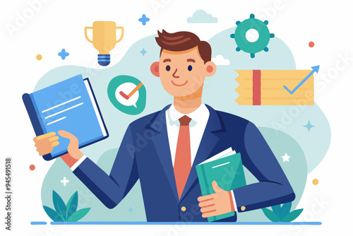 Employee handbook, manual for onboarding new staff, procedure or rule for welcome new hire to know company, business manual for success concept, businessman hand holding handbook with new employees.
