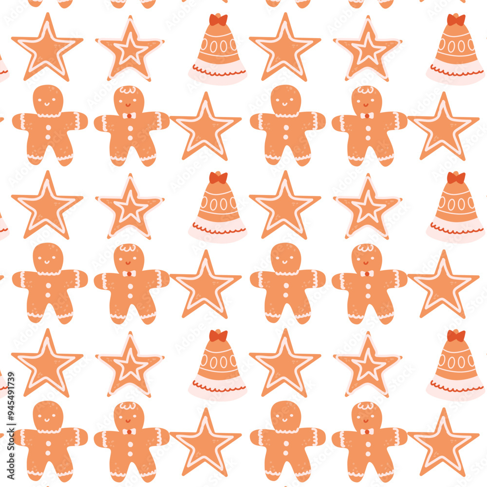 Cute xmas pattern with gingerbread in festive elements shapes. Cute celebration design. Traditional New Year pattern with cookie. Cute xmas pattern with gingerbread in festive elements shapes. Cute celebration design. Traditional New Year pattern with cookie.
