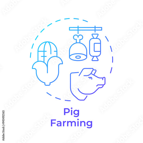 Pig farming blue gradient concept icon. Natural food, meat products. Porc cultivation. Round shape line illustration. Abstract idea. Graphic design. Easy to use in infographic, presentation