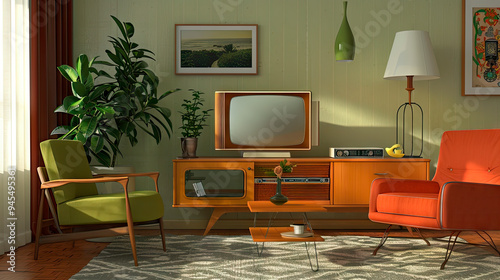 footage Dated TV Set with Screen Mock Up Template Display, living room, modernization or technological revolution, retro style Television