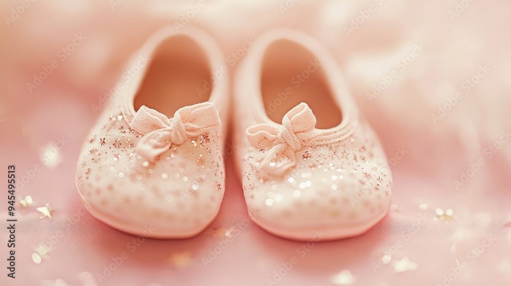 A close-up shot of tiny baby shoes with stars, placed on a smooth, pastel-colored surface, showcasing the detailed and charming design. A close-up shot of tiny baby shoes with stars, placed on a smooth, pastel-colored surface, showcasing the detailed and charming design.