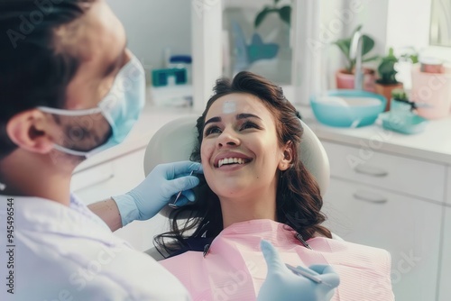 Young woman during a dental check-up Dentist and female patient in the dentist's office