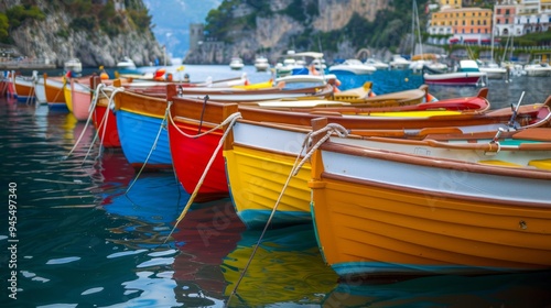 Wallpaper Mural picturesque view of vibrant, colorful boats docked in a calm harbor, Torontodigital.ca