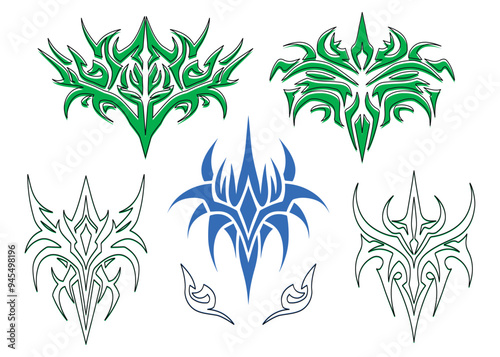 Wallpaper Mural Vector set of abstract ethnic Maori or Polynesian neo tribal trendy y2k ornament shapes. Gothic futuristic graphic tattoo elements collection Torontodigital.ca