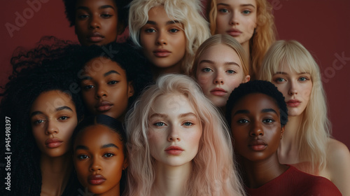 A group portrait featuring models of various skin tones, ages, genders, and body types, celebrating the diversity of beauty.