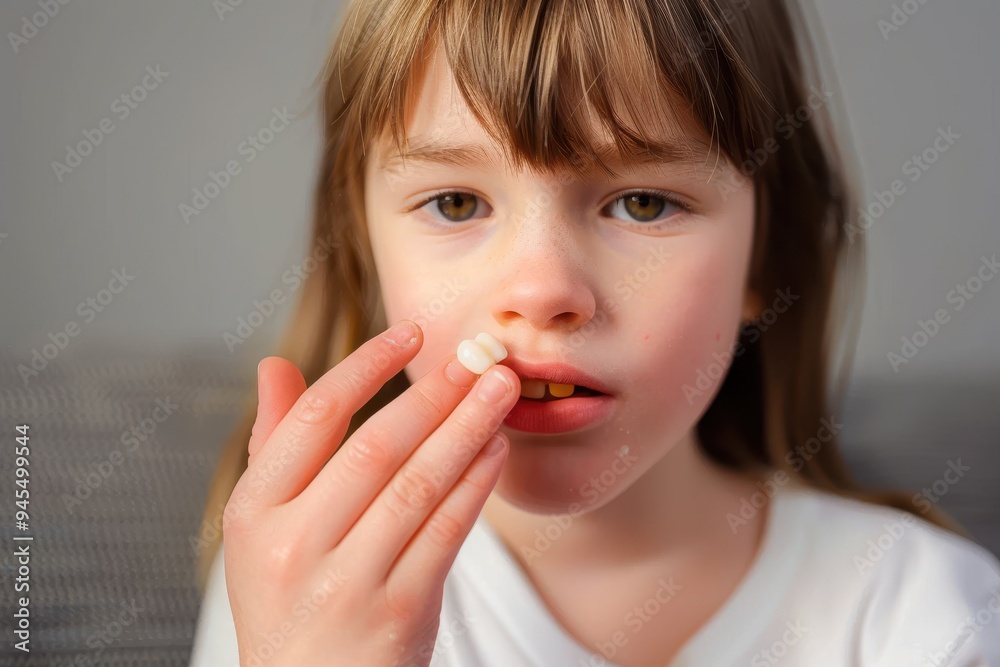 Losing her Tooth A young girl holds her missing tooth in the palm of her hand. Losing her Tooth A young girl holds her missing tooth in the palm of her hand.