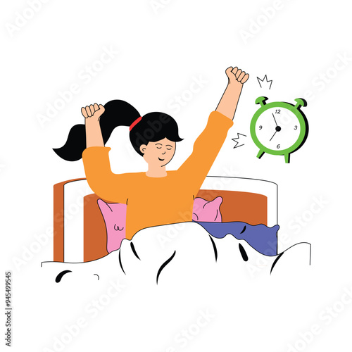A student waking up in the morning, ready for school