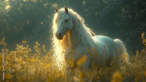 majestic white unicorn in enchanted forest ethereal glow magical atmosphere