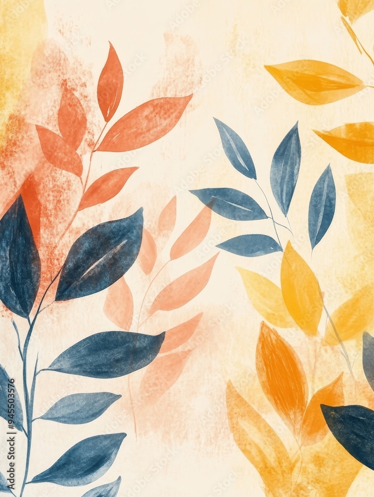 A colorful background with leaves and flowers A colorful background with leaves and flowers