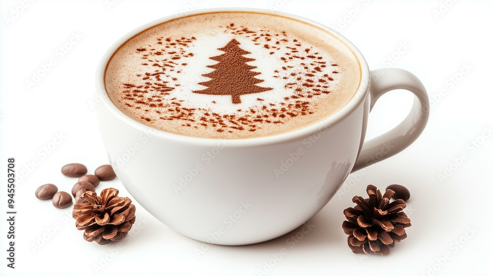 Cappuccino Mug Featuring a Cinnamon Christmas Tree Design with Pine Cones Cappuccino Mug Featuring a Cinnamon Christmas Tree Design with Pine Cones