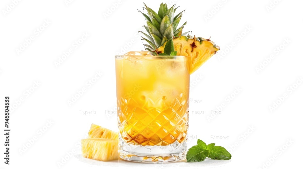 A tall glass filled with pineapple drink, refreshing and sweet A tall glass filled with pineapple drink, refreshing and sweet