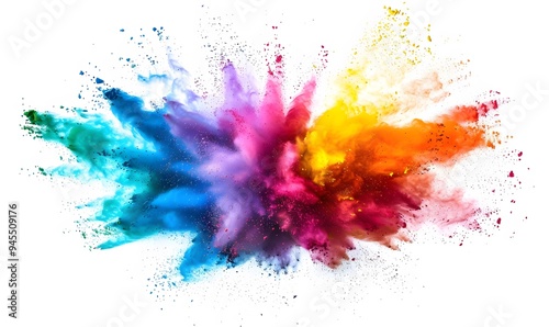 Explosion of coloured powder isolated on white background.