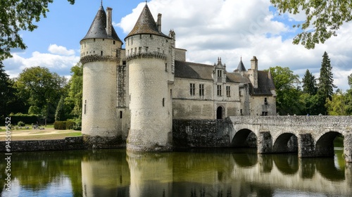 Medieval Castle with Bridge and Reflection