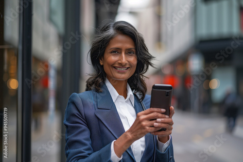 Mature entrepreneur using smartphone on the street 