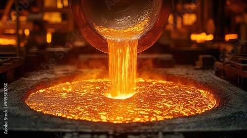 molten steel cascading from industrial ladle intense heat and light