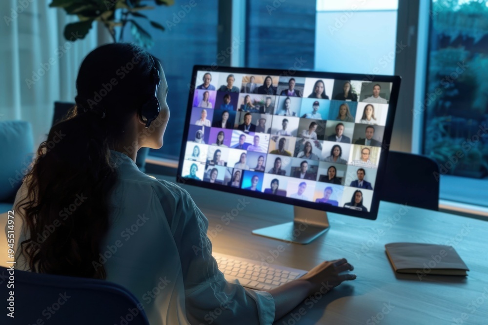 Woman in a video conference with her coworkers while working from home Woman in a video conference with her coworkers while working from home - quarantine lifestyle concepts Woman in a video conference with her coworkers while working from home Woman in a video conference with her coworkers while working from home - quarantine lifestyle concepts