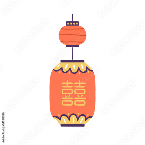 Chinese lantern decoration for Lunar New Year. Red festive ornament. Luck, fo...