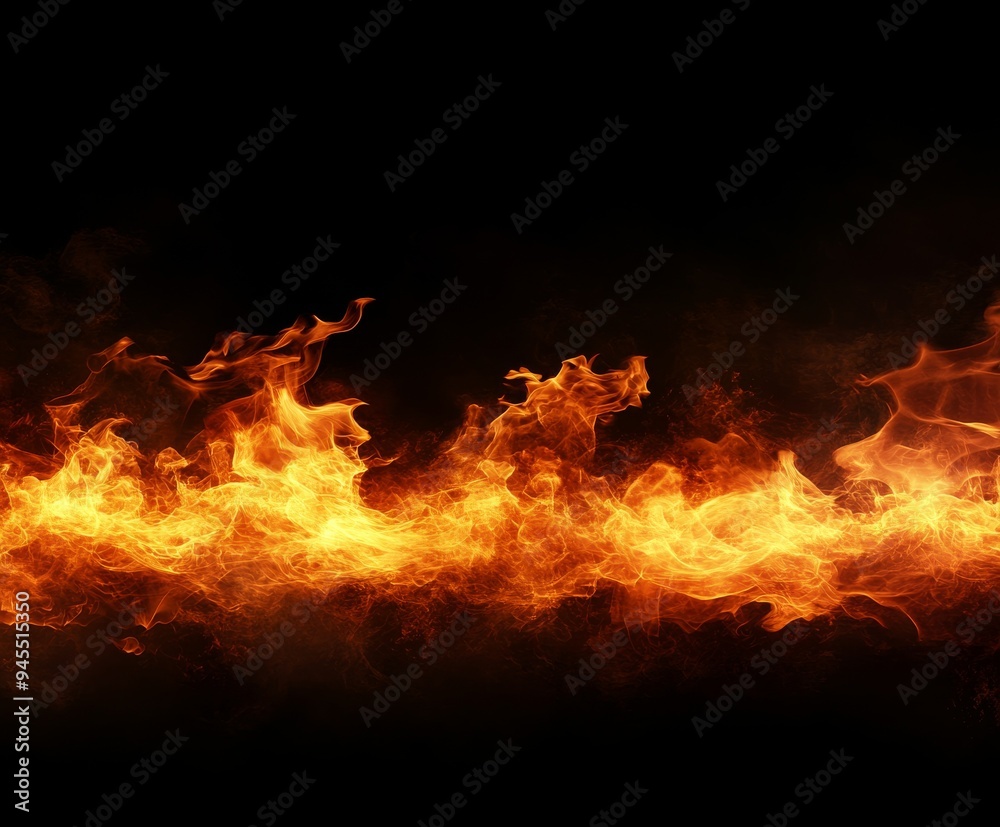Fiery flames isolated on a black background Fiery flames isolated on a black background