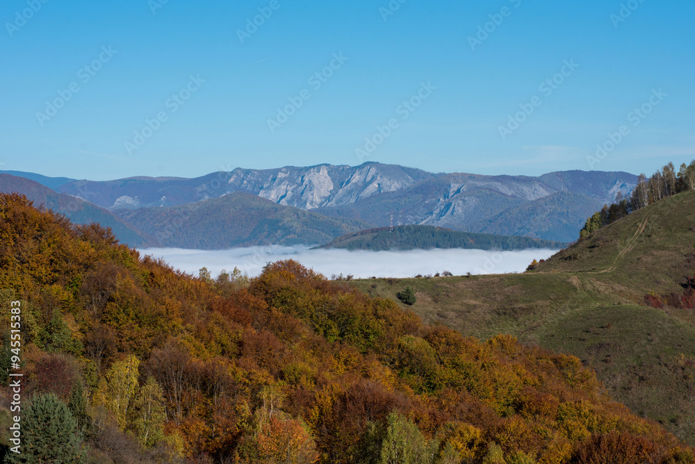 Mist in the mountains in the autumn Mist in the mountains in the autumn