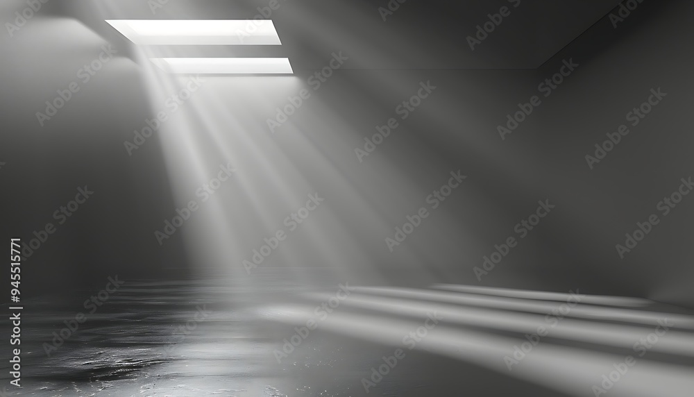 Obraz premium Spotlight in the dark room with concrete floor.