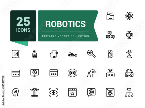 Robotics icon set. Ai technology icons for machine learning, digital AI technology. Pixel perfect, minimalistic web and UI icon. Outline icon collections.