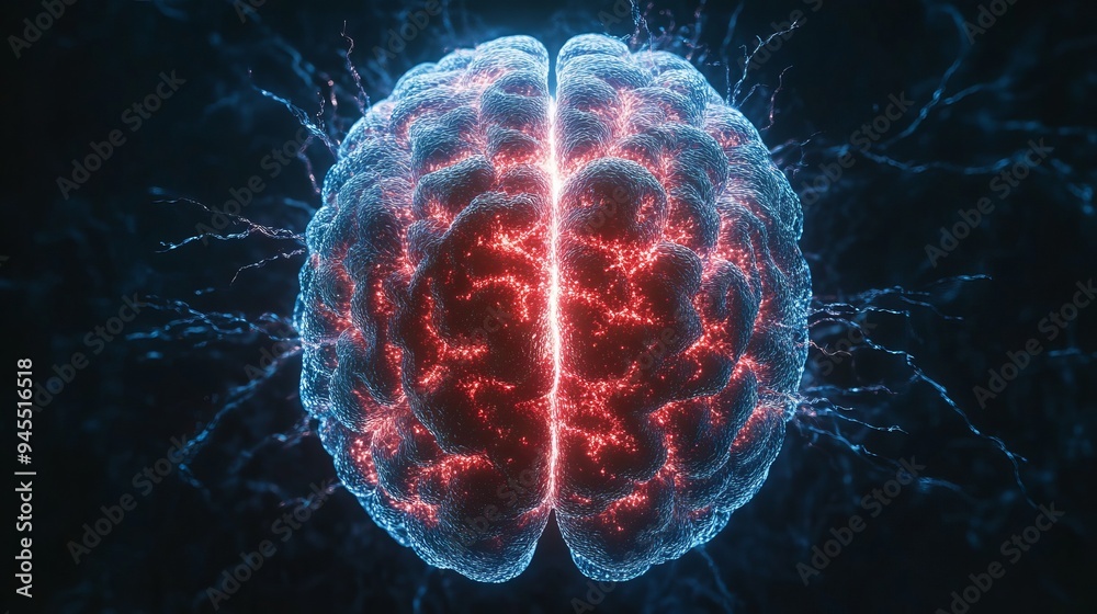 A vibrant depiction of a brain with glowing neural connections in dark space A vibrant depiction of a brain with glowing neural connections in dark space
