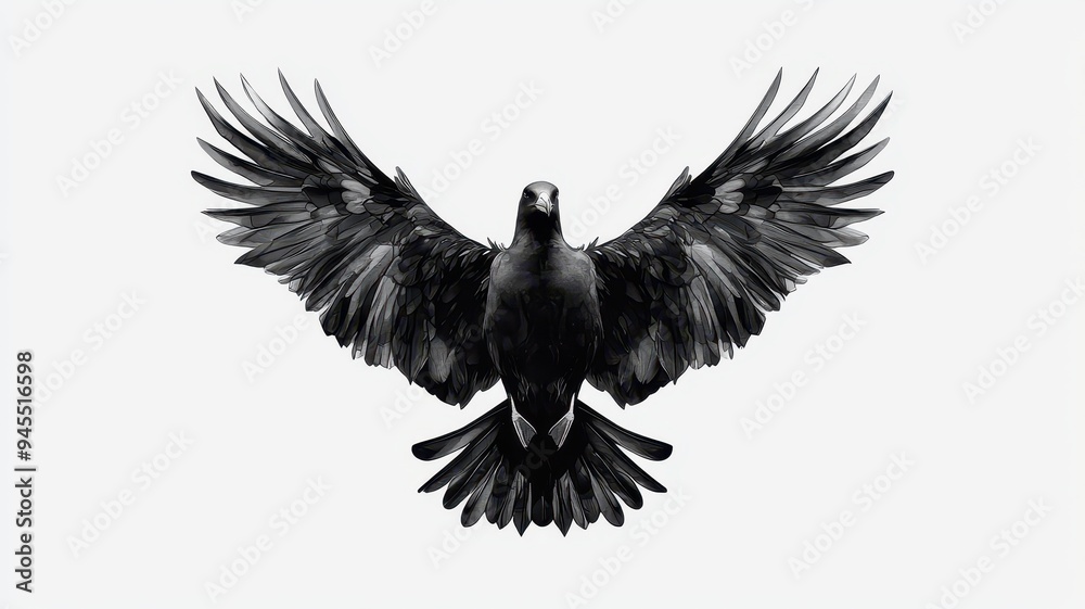 Obraz premium A majestic black bird with outstretched wings, symbolizing mystery and freedom against a minimalist backdrop.