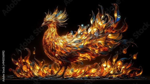 A majestic phoenix bursting with vibrant colors and flames, symbolizing rebirth and resilience in a stunning artistic representation.