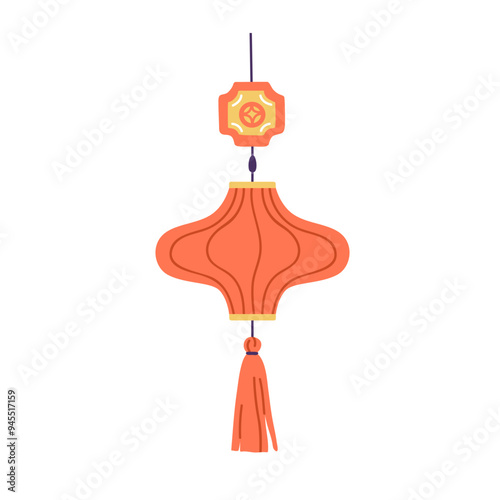 Chinese lantern, red paper decoration for Lunar New Year. Hanging street orna...