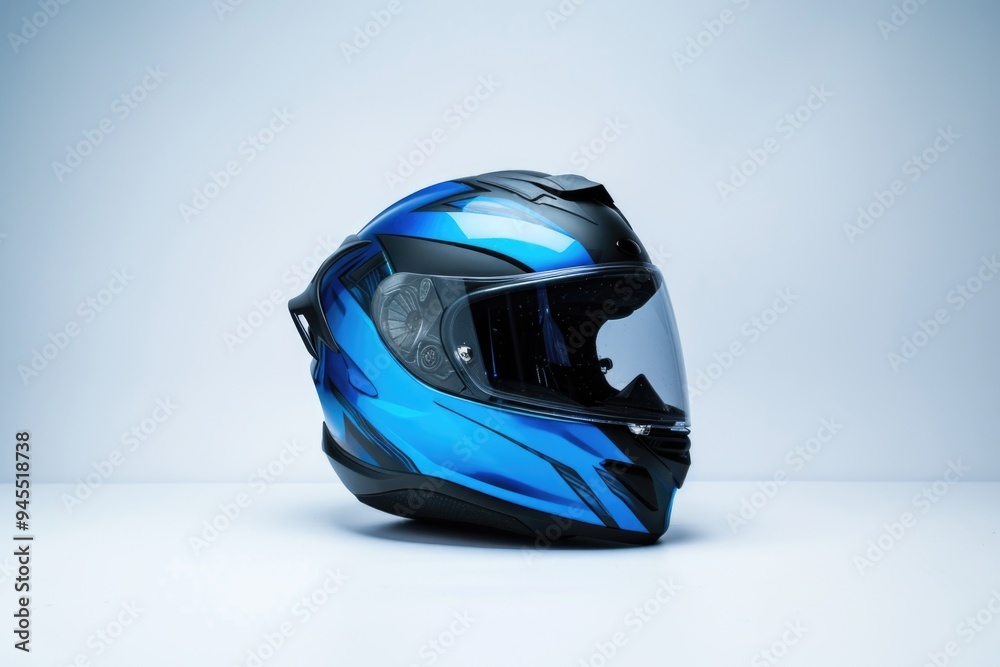 Fototapeta premium A blue and black helmet sits on a white surface